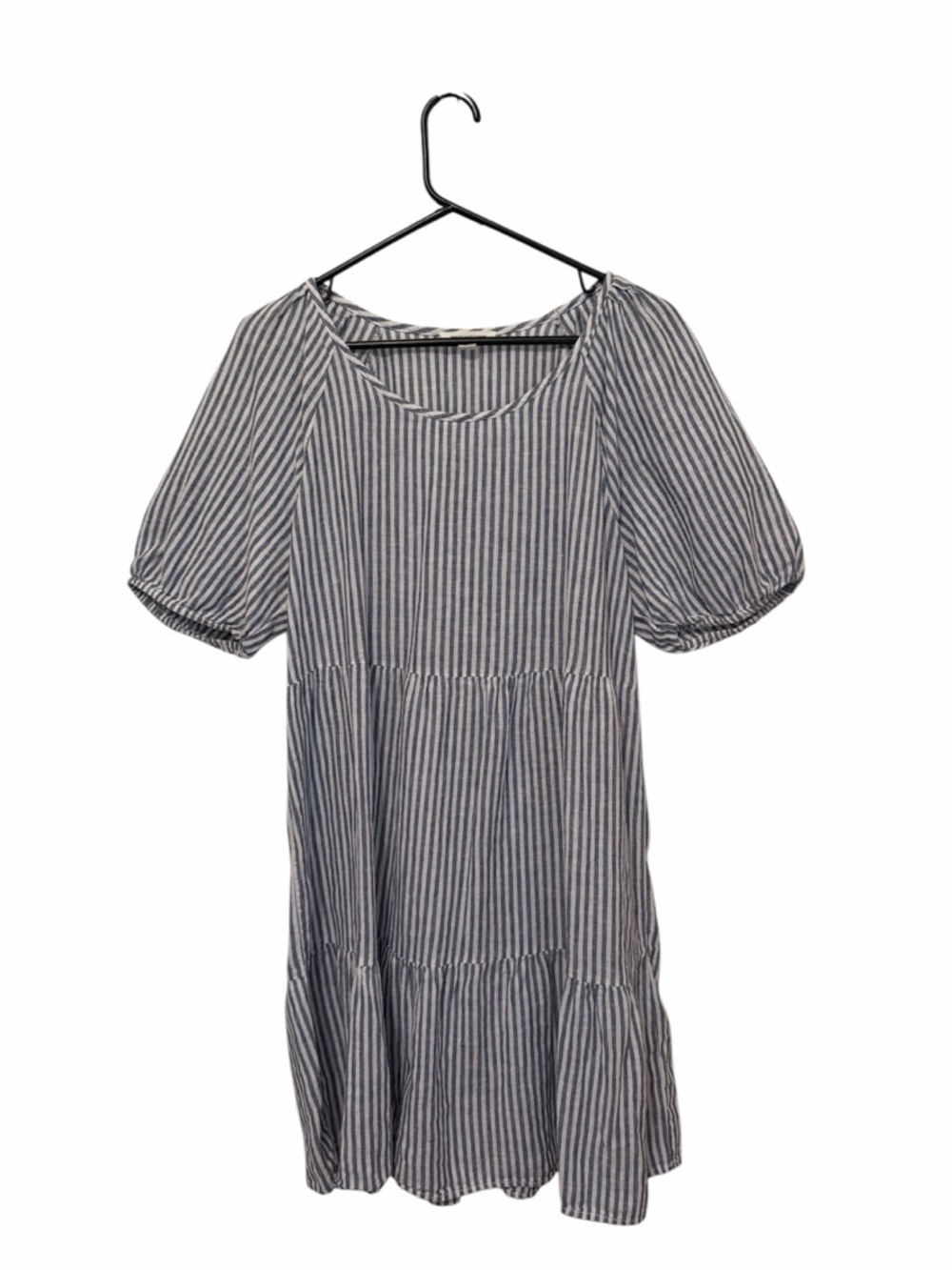 BeachLunchLounge Blue White Striped Linen Blend Tiered Dress Lightweight Medium
